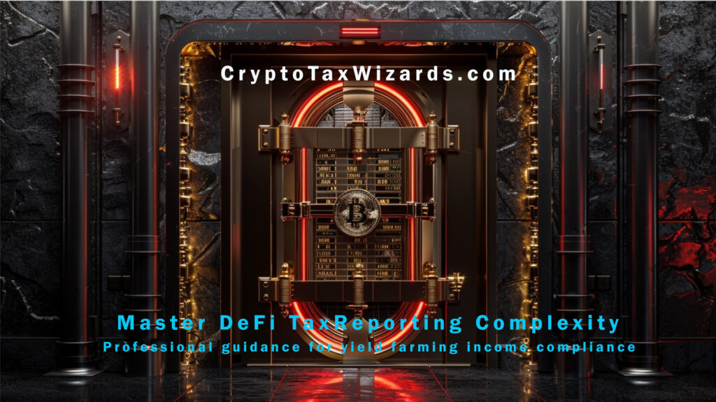 DeFi yield farming dashboard showing liquidity pool rewards and token distributions requiring IRS tax reporting compliance